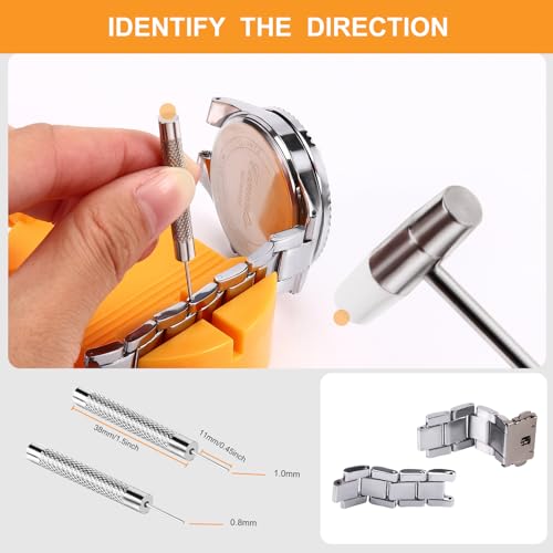 HECHIO 12 Pieces Watch Link Removal Kit，Professional Watch Band Replacement Tool，1 Double Head Hammer, 6 Spare Pins，Watch Pin Remover Sizing Strap