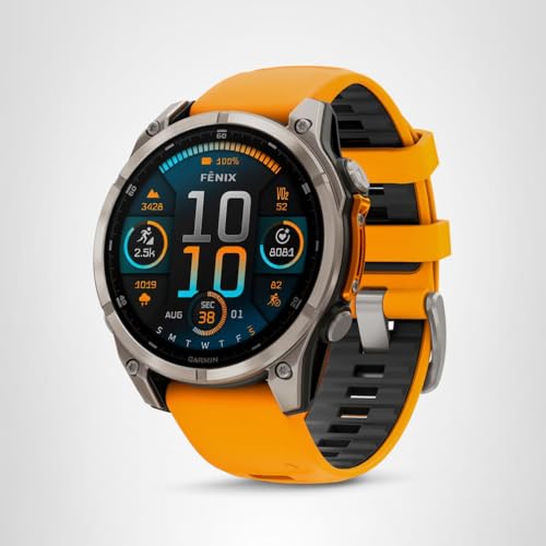 Garmin fēnix® 8 – 47 mm, AMOLED, Sapphire, Premium Multisport GPS Smartwatch, Long-Lasting Battery Life, Dive-Rated, Built-in LED Flashlight, Titanium with Spark Orange/Graphite Band