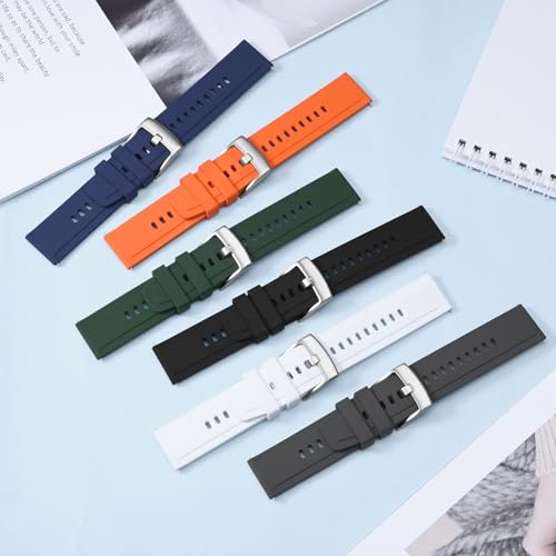 BISONSTRAP 20mm Silicone Watch Bands, Flexible Rubber Watch Straps for Men and Women, White with Silver Buckle