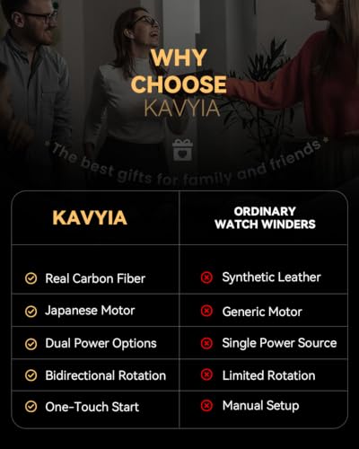 KAVYIA Automatic Watch Winder with Japanese Motor – Silent Adjustable Rotation, Premium PU Leather Exterior and Soft Flexible Watch Pillows, Gift for Him, Christmas Gift 2025