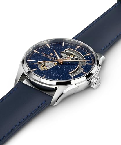 Hamilton Jazzmaster Automatic Mens Watch, 42 Stainless Steel Case, Swiss Made, Blue Dial Analog Wrist Watch for Mens, 50 Meters Water resitance, Sapphire Crystal, 3-Hand Movement, Leather Strap