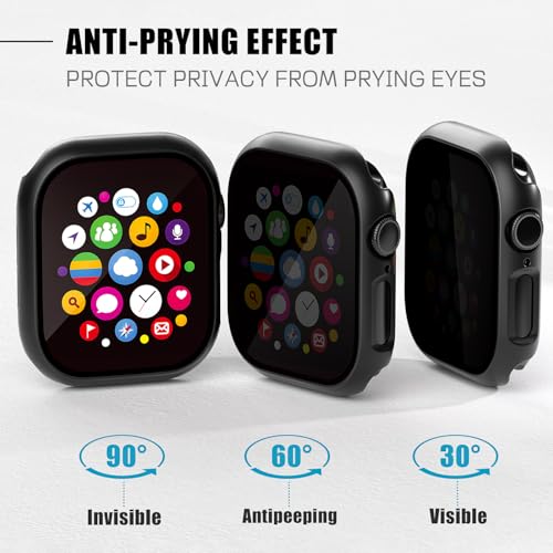 KUYUBMINYR 2 Pack Privacy Case for Apple Watch Screen Protector, Anti-Spy Tempered Glass Film Apple Watch Cover Hard PC Case Bumper for iWatch Series 11 Series 10 - Black/Black 46mm