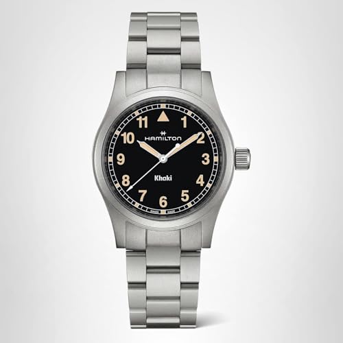 Hamilton Khaki Field Khaki Quartz Men's Watch, 38mm Stainless Steel Case, Swiss Made, Black Dial Analog Wrist Watch for Men, 50m Waterproof, Sapphire Crystal, Stainless Steel Strap