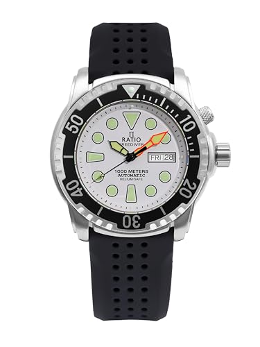 RATIO FreeDiver Helium-Safe Dive Watch Sapphire Crystal Automatic Diver Watch 1000M Water Resistant Diving Watch for Men (White)