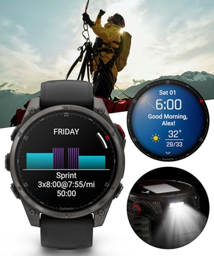 Garmin Fenix 7 Pro Solar Sapphire Multisport GPS Smartwatch, Titanium, Fog Gray/Ember Orange with Wearable4U E-Bank Bundle 47 x 47 x 14.5 mm