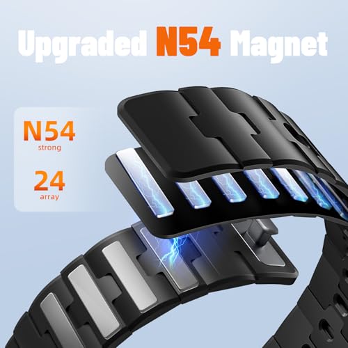 Bandletic Magnetic Silicone Band Compatible with Samsung Galaxy Watch 7 6 5 4 FE 40mm 44mm/for Galaxy Watch 6 4 Classic 43mm 47mm 42mm 46mm/Watch 5 Pro 45mm, 20mm No Gap Strap for Men Women, Black