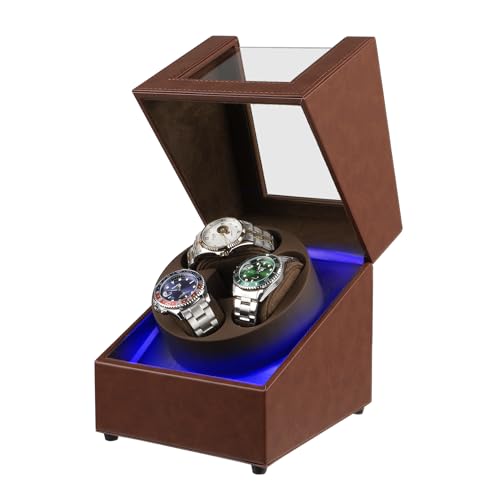 Anyasun Watch Winder for Automatic Watches,3 Watch Winder with LED Light and 4 Modes,Automatic Watch Winder Box with Super Quiet Motor,Watch Shark for Man and Women,USB Type C (Brown)