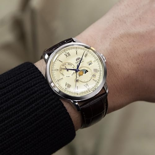Orient Bambino Sun & Moon Automatic Watch Mechanical Automatic RN-AK0803Y Men's Ivory, Ivory, Classic