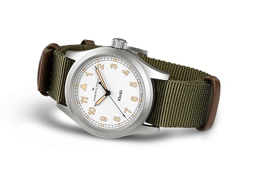 Hamilton Khaki Field Khaki Quartz Men's Watch, 38mm Stainless Steel Case, Swiss Made, White Dial Analog Wrist Watch for Men, 50m Waterproof, Sapphire Crystal, Textile Strap