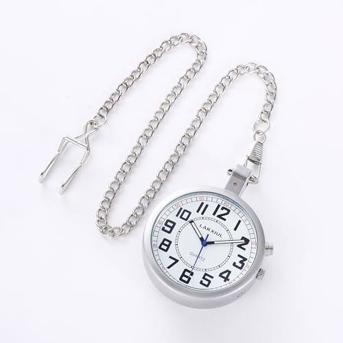 LAKXIUL Talking Pocket Watch with Magnifying Glass, Triple Alarms and Hourly Chime – Equipped with a Loud Speaker, Designed for Seniors and The Visually Impaired(Matte Silver)