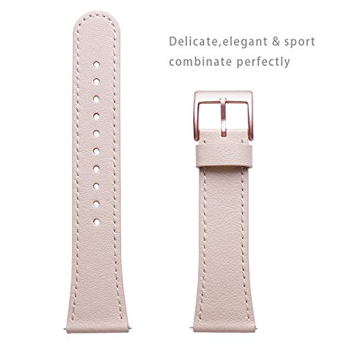 WFEAGL for Fitbit Versa Bands, Top Grain Leather Replacement Strap for Fitbit Versa/Versa 2 /Versa Lite/Versa SE Fitness Smart Watch (PinkSand Band+ Rosegold Buckle)