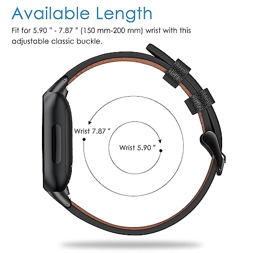 Fintie Bands Compatible with Fitbit Inspire 3 2 1 HR, Soft Genuine Leather Replacement Strap Wrist Band, Black