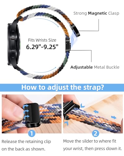 One Click No Gap Braided Bands Compatible with Samsung Galaxy Watch 7 6 4 5 FE Band 40mm 44mm/Galaxy Watch 6 4 Classic 47mm 43mm 42mm 46mm/Watch 5 Pro 45mm, 20mm Elastic Nylon Sport Strap Men Women