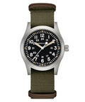 Hamilton Khaki Field Mechanical Men's Watch, 42mm Stainless Steel Case, Swiss Made, Black Dial Analog Wrist Watch for Men, 50m Waterproof, Sapphire Crystal, Textile Strap