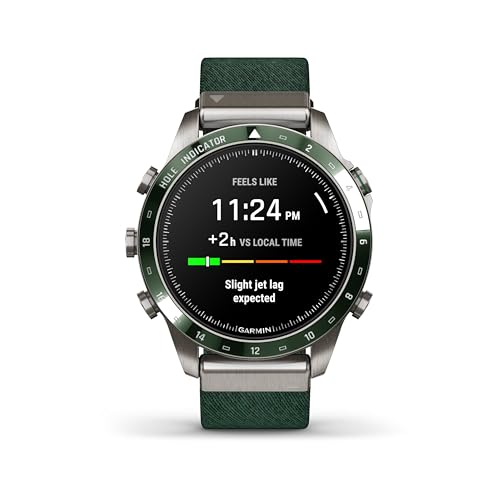 Garmin MARQ Golfer (Gen 2) Smartwatch, Grade-5 Titanium Case, Sapphire Lens, AMOLED Display, Advanced Golf Features & Virtual Caddie, Green Jacquard-Weave Nylon Strap, 010-02648-20 (Renewed)