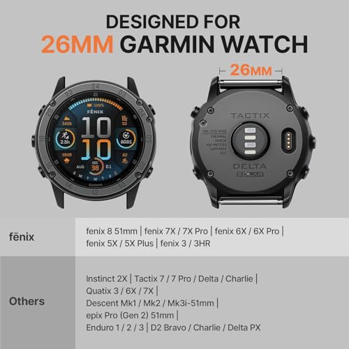 Bandletic Compatible with Garmin Fenix 8 51mm 7X 6X 5X Watch Band - 26mm Quick Fit Rugged Nylon Strap for Fenix 7X 6X Pro/5X Plus/3/3 HR/Instinct 2X Solar 3 50mm /Enduro/Quatix 6X 7X/Tactix/Epix Pro 2