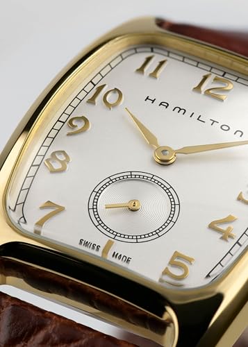 Hamilton American Classic Boulton Quartz Men's Watch, 27mm x 32mm Stainless Steel Case, Swiss Made, White Dial Analog Wrist Watch for Men, 30m Waterproof, Mineral Crystal, Cow Leather Strap