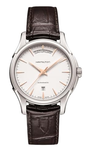 Hamilton Jazzmaster Automatic Men's Watch, 40mm Stainless Steel Case, Swiss Made, White Dial Analog Wrist Watch for Men, 50m Waterproof, Sapphire Crystal, Calf Leather Strap