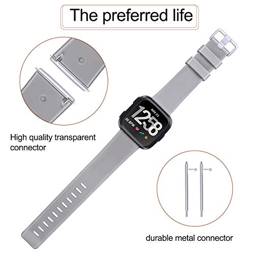 PACK 3 Soft Silicone Bands Compatible for Fitbit Versa 2 / Fitbit Versa/Fitbit Versa Lite Adjustable Sport Bands for Women Men Small Large (Black+Blue+Grey, Small)