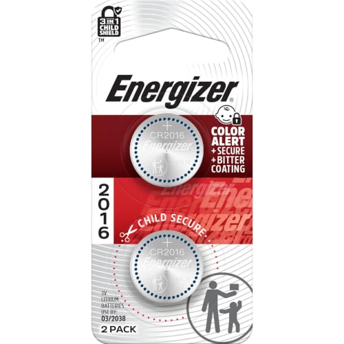 Energizer 2016 Batteries (2 Pack), 3V Lithium Coin Batteries With 3-in-1 Child Shield