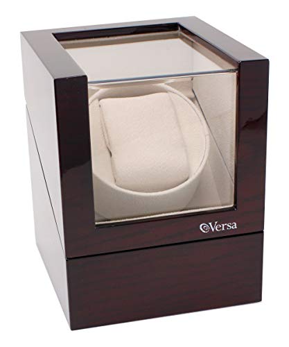 Versa Single Watch Winder Elite Automatic Watch Winder - Quiet Japanese Motor - 12 Settings - Compatible with Rolex's, Cartier, Omega, and More (Cherry)