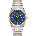 Bulova Mens Classic Quartz Two Tone Stainless Steel Watch, Blue Pattern Dial, Style:98B443