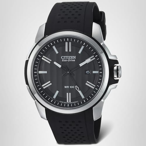 Citizen Men's Eco-Drive Weekender Watch in Stainless Steel with Black Polyurethane strap, Black Dial, 44mm (Model: AW1150-07E)