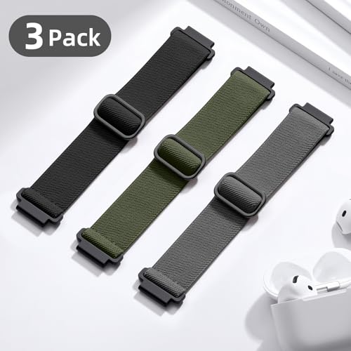 DaQin 3 Pack 20mm Watch Band for Men Women Compatible with 20mm Quick Release Watch Band, Adjustable Soft Stretchy Nylon Solo Loop Strap Elastic Braided Relacement Wristband, Black/Army Green/Grey