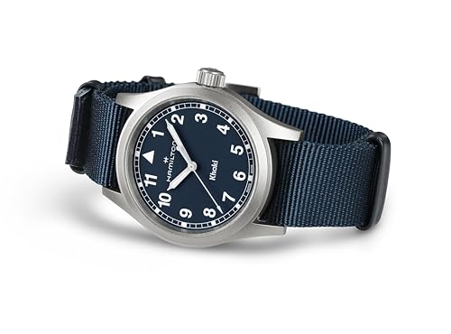 Hamilton Khaki Field Khaki Quartz Men's Watch, 38mm Stainless Steel Case, Swiss Made, Blue Dial Analog Wrist Watch for Men, 50m Waterproof, Sapphire Crystal, Textile Strap