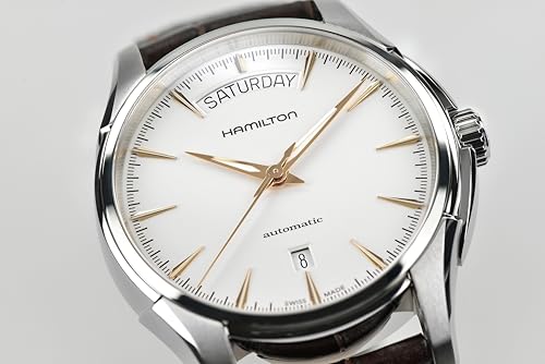 Hamilton Jazzmaster Automatic Men's Watch, 40mm Stainless Steel Case, Swiss Made, White Dial Analog Wrist Watch for Men, 50m Waterproof, Sapphire Crystal, Calf Leather Strap