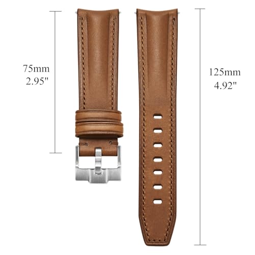 Getalia Italian Full grain vegetable tanned leather watch Bands Curved Strap,Compatible with Omega X Swatch Moonswatch Speedmaster Watch straps Men Women (Brown-width：20mm)