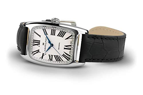 Hamilton American Classic Boulton Mechanical Men's Watch, 34mm x 38mm Stainless Steel Case, Swiss Made, White Dial Analog Wrist Watch for Men, 50m Waterproof, Sapphire Crystal, Cow Leather Strap