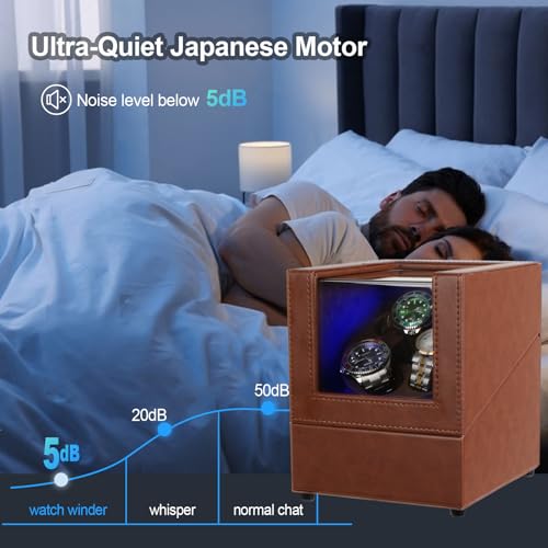 Anyasun Watch Winder for Automatic Watches,3 Watch Winder with LED Light and 4 Modes,Automatic Watch Winder Box with Super Quiet Motor,Watch Shark for Man and Women,USB Type C (Brown)