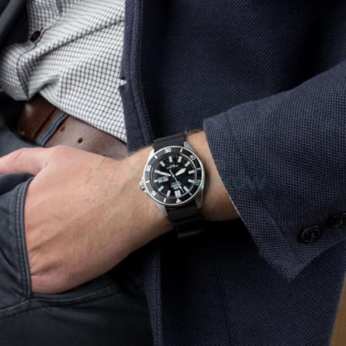 Orient Kano/Big Mako Men's Automatic Manual Winding Mechanical Sports Steel Silicone Wrist Watch - Underwater, Silicone Black, Strap