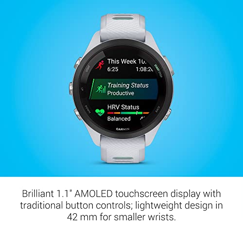Garmin Forerunner 265S Running Smartwatch, Colorful AMOLED Display, Training Metrics and Recovery Insights, Whitestone and Neo Tropic