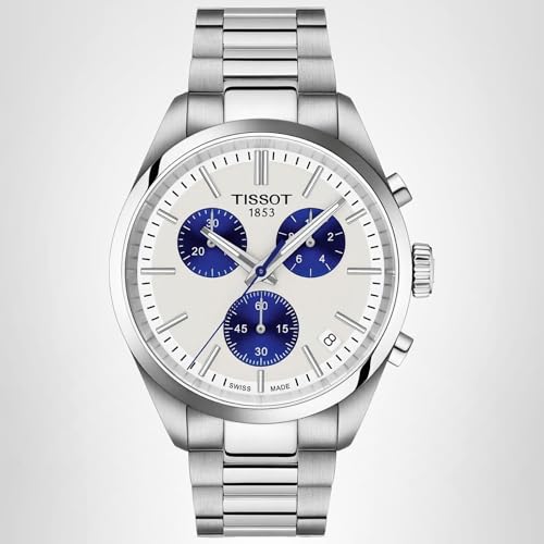 Tissot PR 100 Quartz Chronograph 40mm, Swiss Quartz Watch for Men, Stainless Steel Case, White Dial, T1504171101100