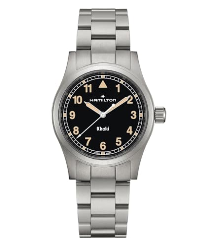 Hamilton Khaki Field Khaki Quartz Men's Watch, 38mm Stainless Steel Case, Swiss Made, Black Dial Analog Wrist Watch for Men, 50m Waterproof, Sapphire Crystal, Stainless Steel Strap