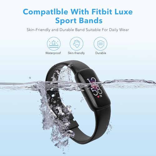 2 Pack Waterproof Bands Compatible with Fitbit Luxe Bands for Women Men, Classic Soft Sports Replacement Wristbands (Large 6.7" -8.3", black/black)