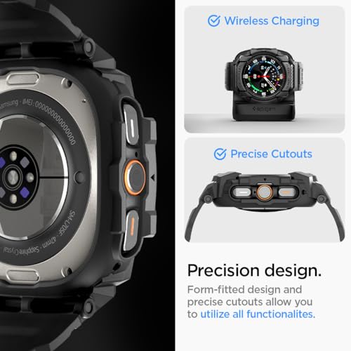 Spigen Rugged Armor Pro Designed for Samsung Galaxy Watch Ultra 47mm Case with Band Protective TPU Cover with Strap (2025/2024) - Matte Black