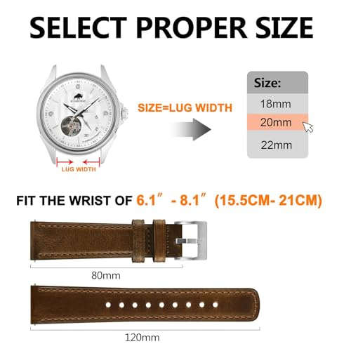 BISONSTRAP Leather Watch Straps, Classic Oil Waxed Leather, Quick Release Replacement Band for Men and Women, 20mm, Dark Brown/Silver Buckle