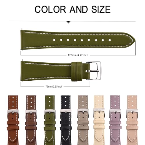 PTFULUOS 20mm 22mm Super Soft Leather Watch Bands for Women, Stainless Steel Polished Buckle,Simple Quick Release Lightweight Replacement Strap (Green, 22MM)