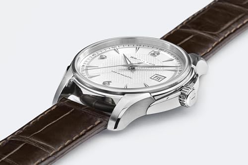 Hamilton Jazzmaster Automatic Men's Watch, 40mm Stainless Steel Case, Swiss Made, Silver Dial Analog Wrist Watch for Men, 50m Waterproof, Sapphire Crystal, 3-Hand Movement, Calf Leather Strap