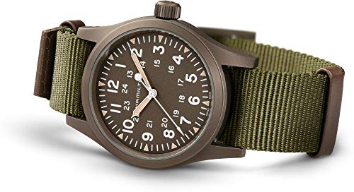 Hamilton Khaki Field Mechanical Men's Watch, 38mm Stainless Steel Case, Swiss Made, Green Dial Analog Wrist Watch for Men, 50m Waterproof, Sapphire Crystal, Textile Strap
