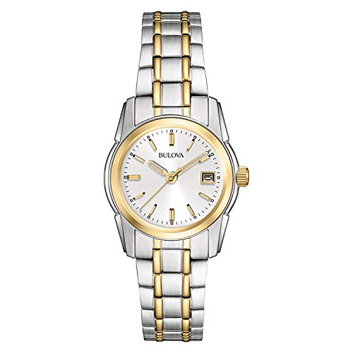 Bulova Ladies' Classic Two-Tone Stainless Steel 3-Hand Calendar Date Quartz Watch, Silver-White Dial (Style: 98M105)