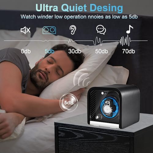 PUEKDOIR Single Watch Winder for Automatic Watches, Super Quiet Motor,Built-in Illumination