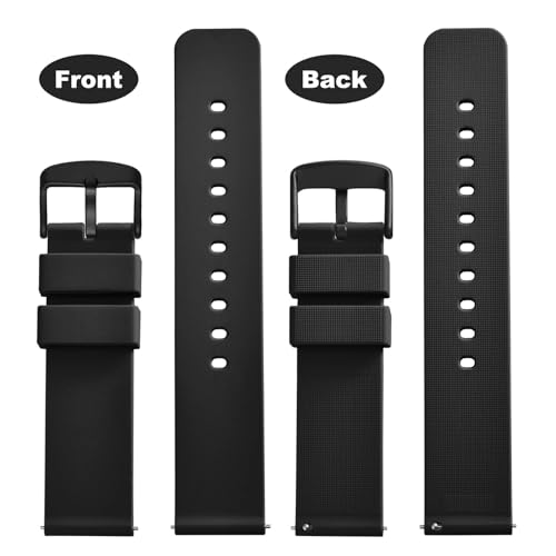 WOCCI 18mm Silicone Watch Band, Quick Release Rubber Replacement Strap with Black Stainless Steel Buckle (Black)