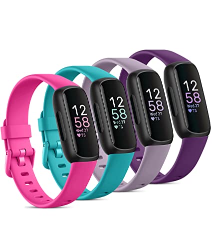 Odbeai Compatible with Fitbit Inspire 3 Bands for Women Men, Sport Wristband Replacement Soft Silicone Straps for Inspire 3 Fitness Tracker Women & Men(4 Pack,Small)