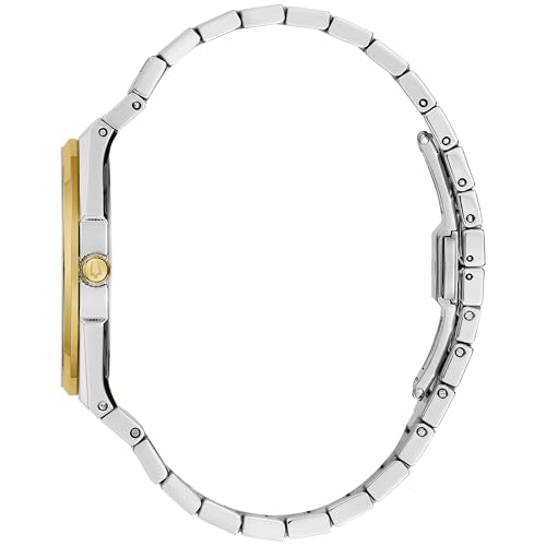 Bulova Mens Classic Quartz Two Tone Stainless Steel Watch, Green Pattern Dial, Style:98B444