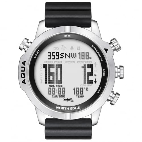 NORTH EDGE Aqua Dive Computer Watch for Men, 100M Waterproof Scuba Diving Watch with NDL, Air/Nitrox/Gauge Modes, 50M Depth Display, Compass, Altimeter, Barometer, Dive Log, Silicone Strap