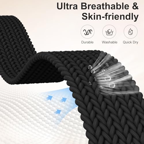 Maledan Sport Elastic Band Compatible for Fitbit Sense/Versa 3/Fitbit Versa 4/Sense 2 Bands Men Women, Breathable Nylon Stretchy Solo Loop Replacement Bands for Versa 3/ Versa 4, Black